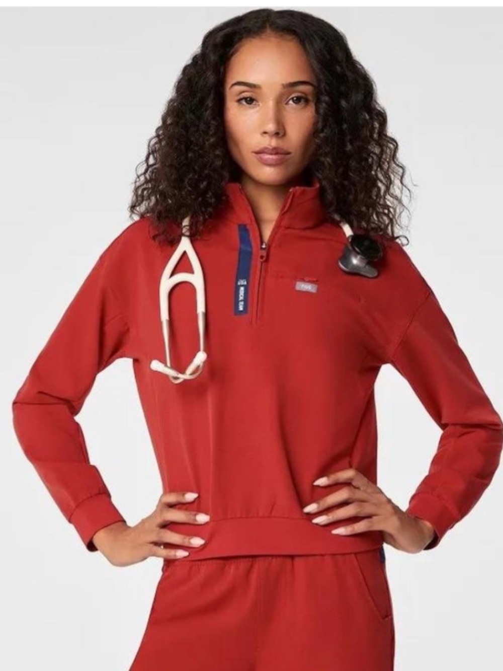 Figs Red XL Olympic 1/2 zip pullover scrub Top Jacket
